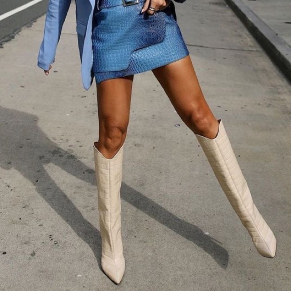 NWT Shutz Maryana Crocodile-Embossed Leather Boot